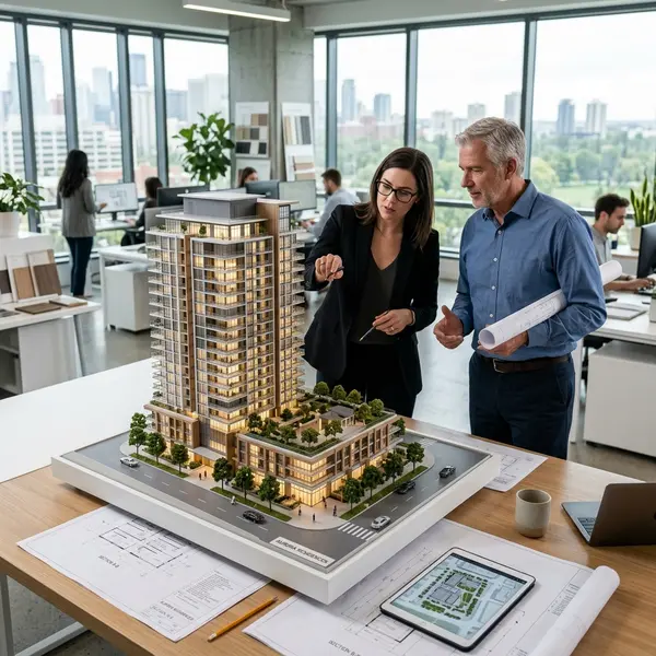 Building certifier reviewing plans