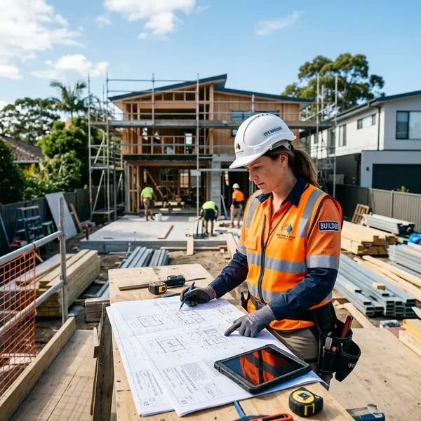 Building certifier reviewing plans